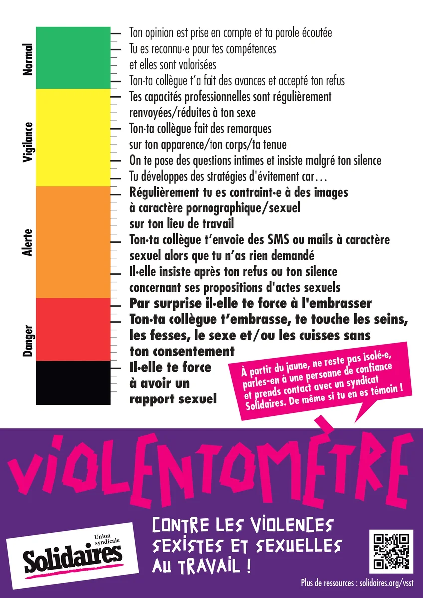 le violentomètre Solidaires, contre les violences sexistes et sexuelles au travail