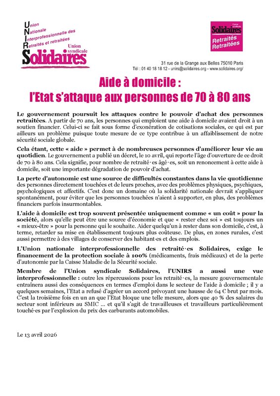 Aide à domicile : l’Etat s’attaque aux personnes de 70 à 80 ans