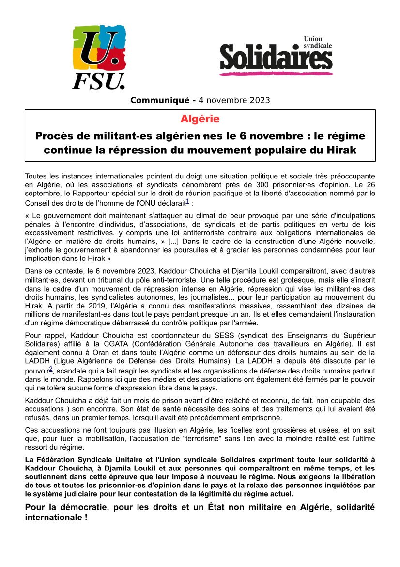 23-11-06-Com-Algerie-FSU-Solidaires