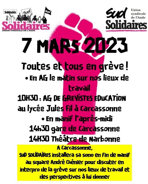 7 mars greve et manifs Narbonne Carcassonne
