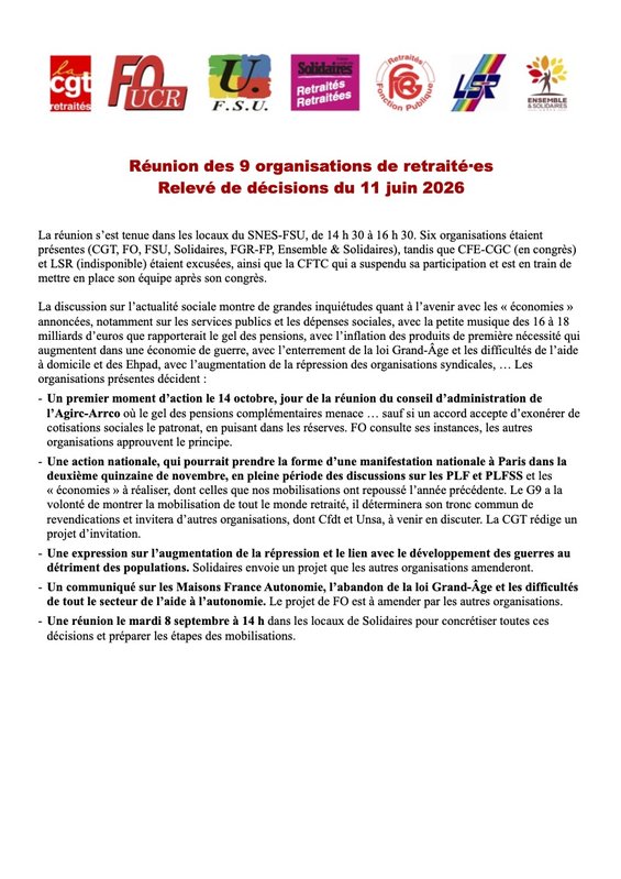 Décisions du G9 le 11 juin 26