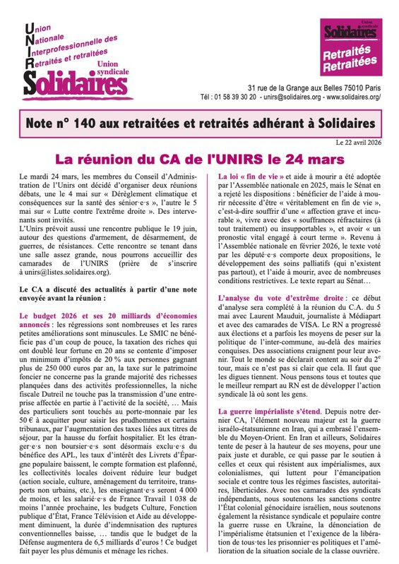 Note Unirs 140 avril 2026 1