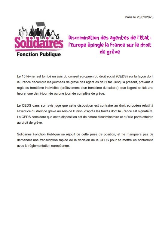 Solidaires FP CP trentième indivisible