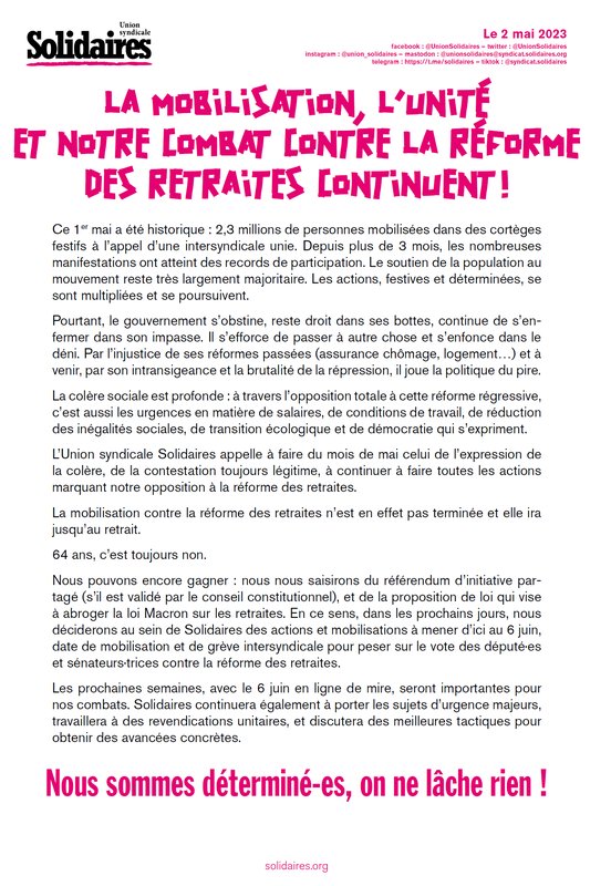 Tract Solidaires 2 mai