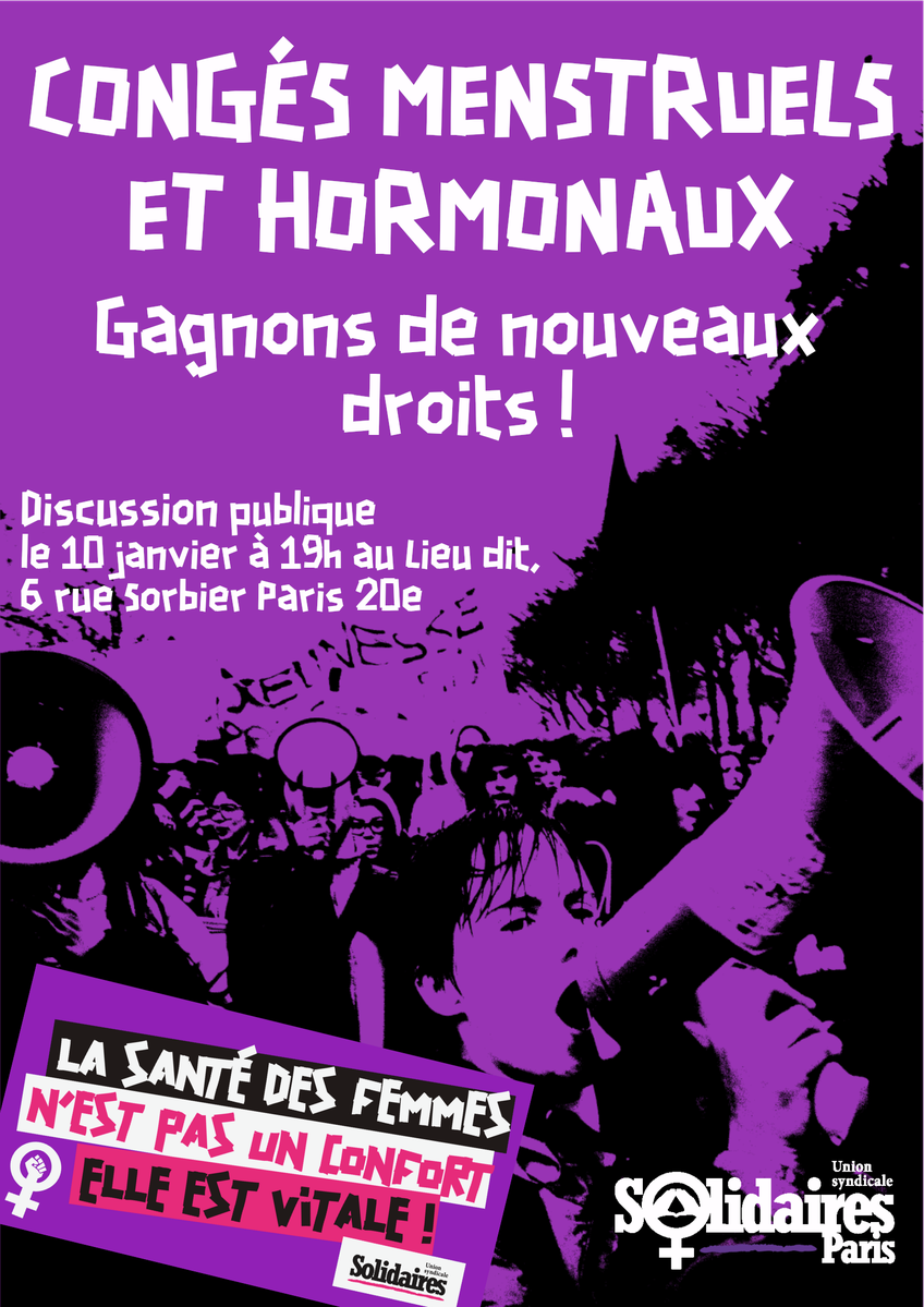 Discussion publique le 10 janvier 2024 au Lieu Dit à Paris 20ème à 19h : congrès menstruels et hormonaux, gagnons de nouveaux droits !